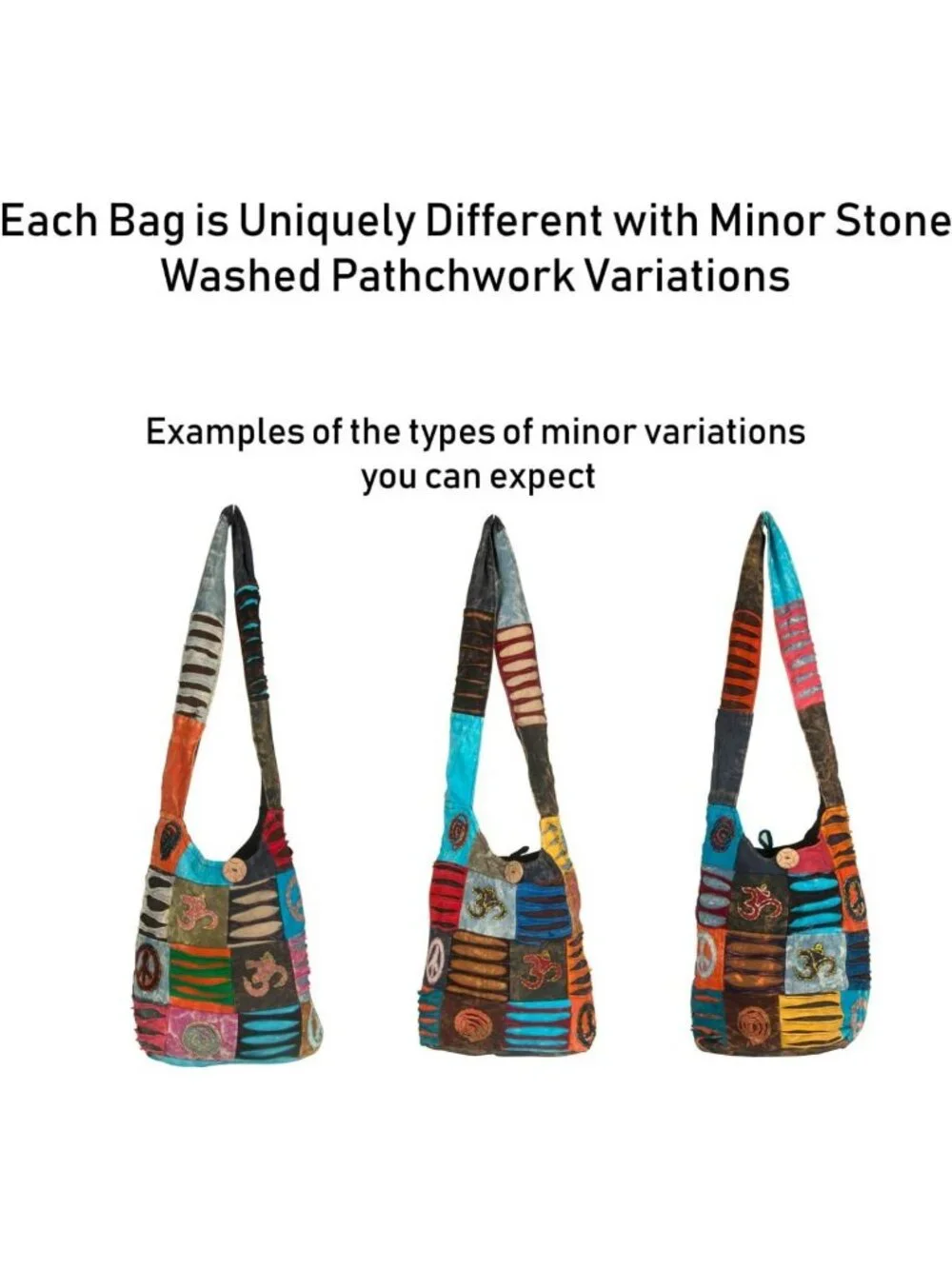 Colorful Boho Shoulder Bag for Women - Sling Slouchy Hippie Style (Peace)